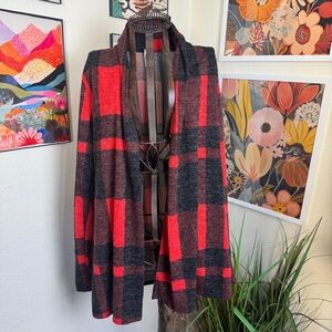 Beeson River | Buffalo plaid open faced cardigan red and black | size medium